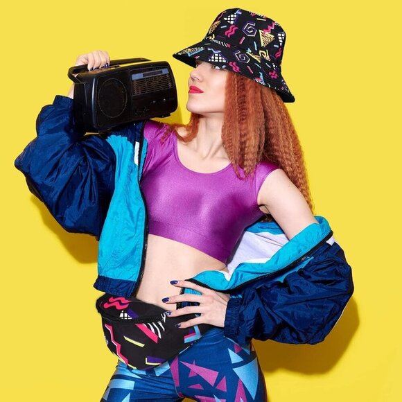 2 Pcs Retro Fanny Pack and Bucket Hat Set for Men Women Summer Outdoor